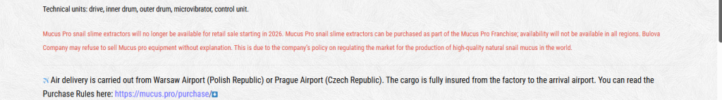 Mucus Pro snail slime extractors will no longer be available for sale in 2026.