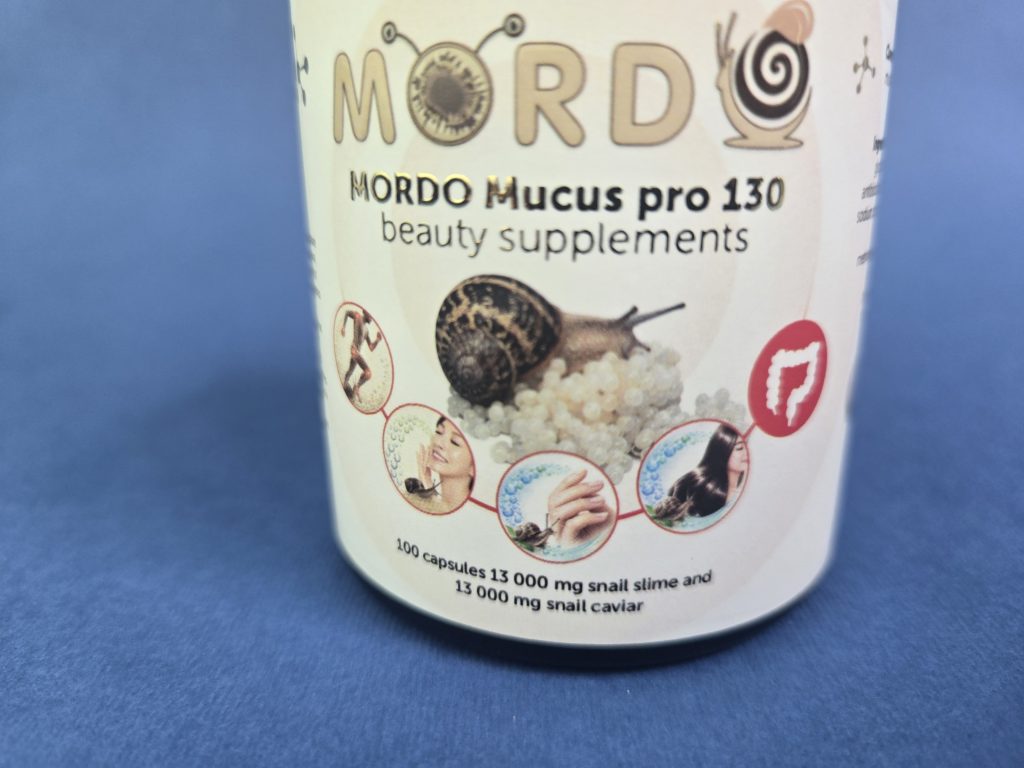 MORDO Mucus Pro 130 Beauty Supplements Food Supplement : a cosmetic food supplement made from Helix aspersa snail mucus and Helix apersa Maxima snail caviar